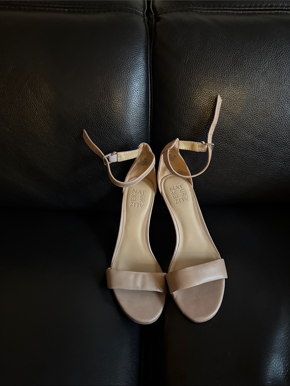 Naturalizer Beige Ankle-Strap Block Heel Sandals